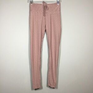 Super stretchy pink waffle pattern yoga workout athletic pants tie front sz M